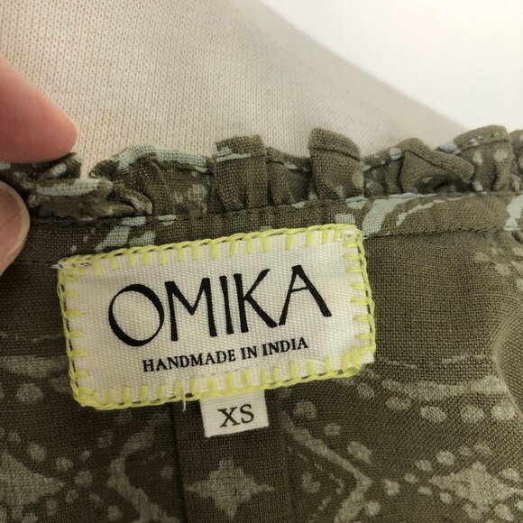 Omika NWOT Batik Linen Blend Peasant Blouse Handmade India Tassel XS Runs Larger - Picture 6 of 8